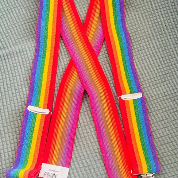 Welch 2" Suspender with Rainbow Striped Webbing 46 inches long Made in USA - Picture 1 of 6